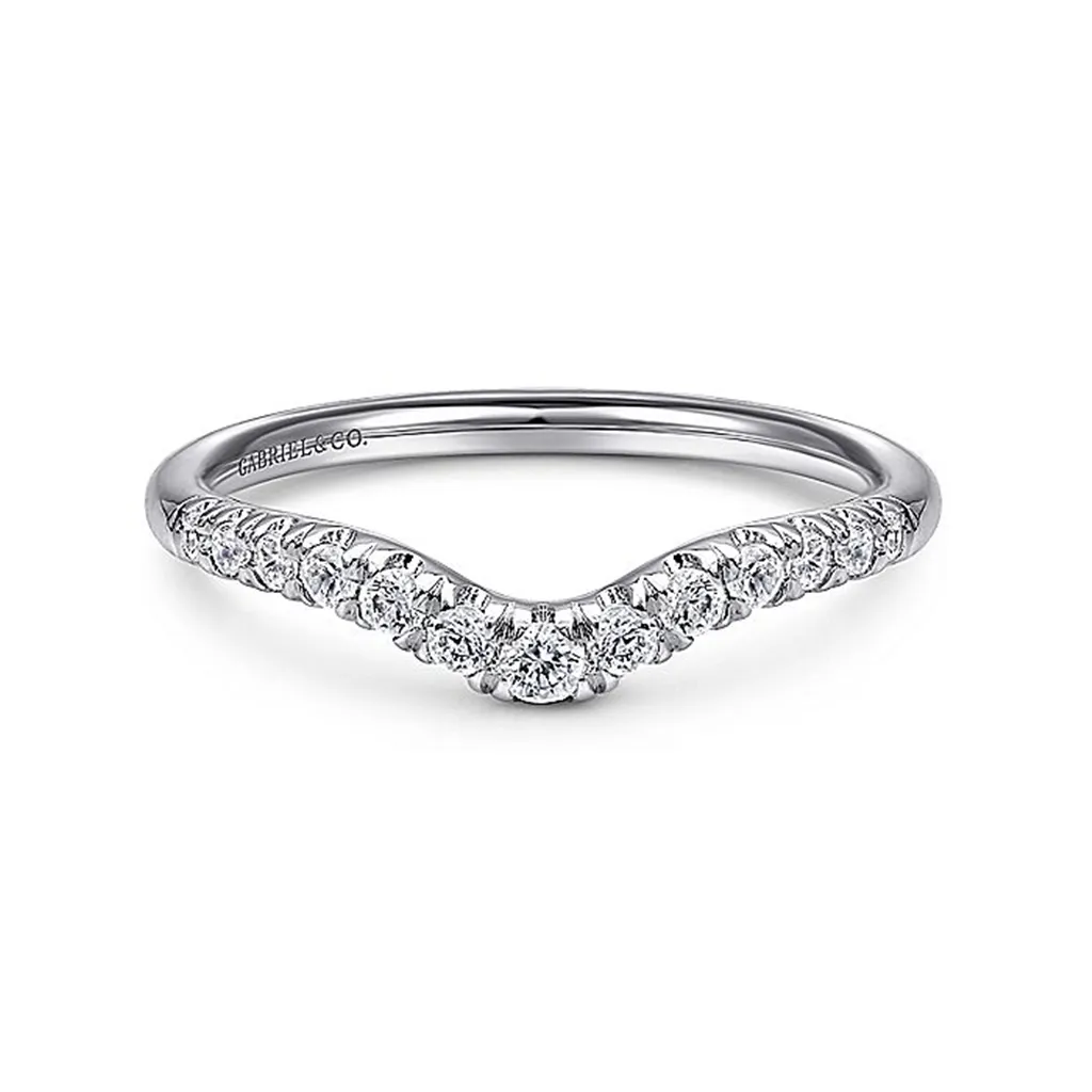 14K White Gold Curved French Pavé Set Diamond Wedding Band