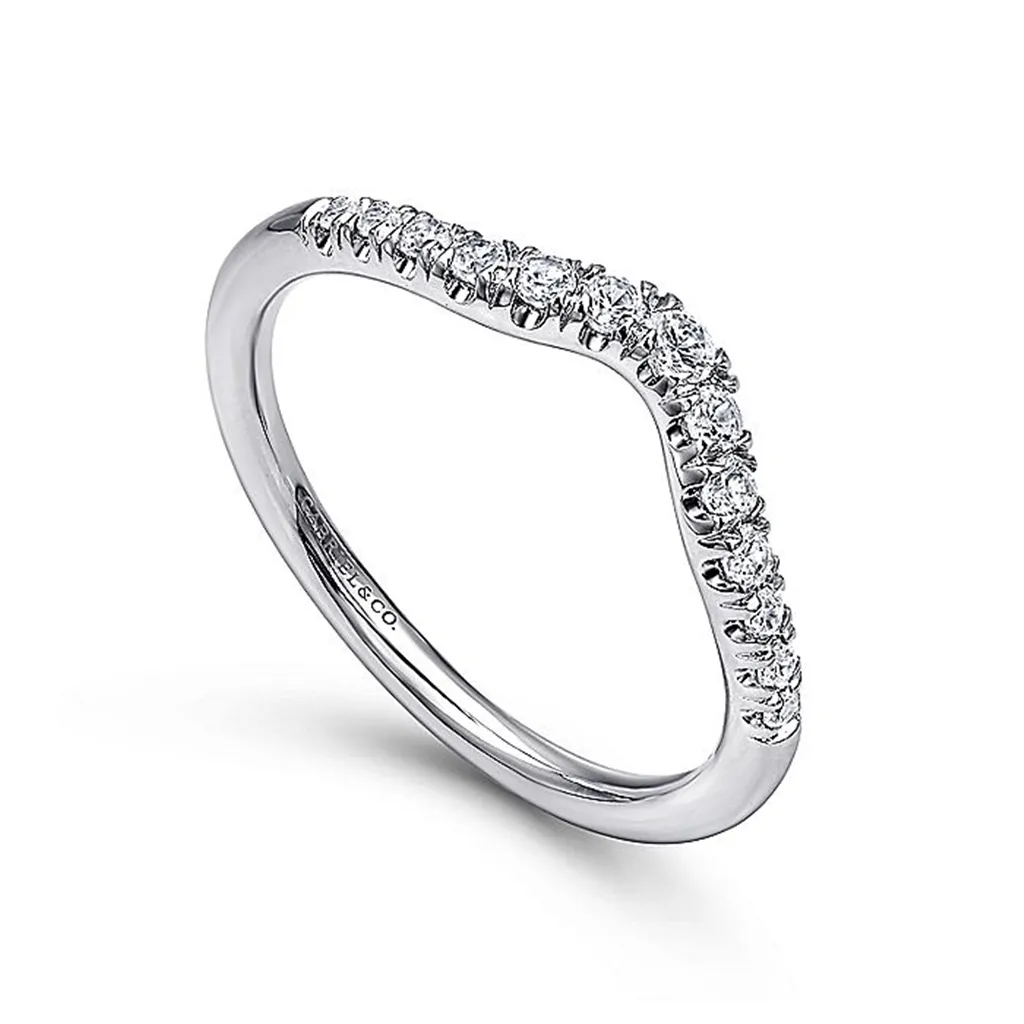 14K White Gold Curved French Pavé Set Diamond Wedding Band