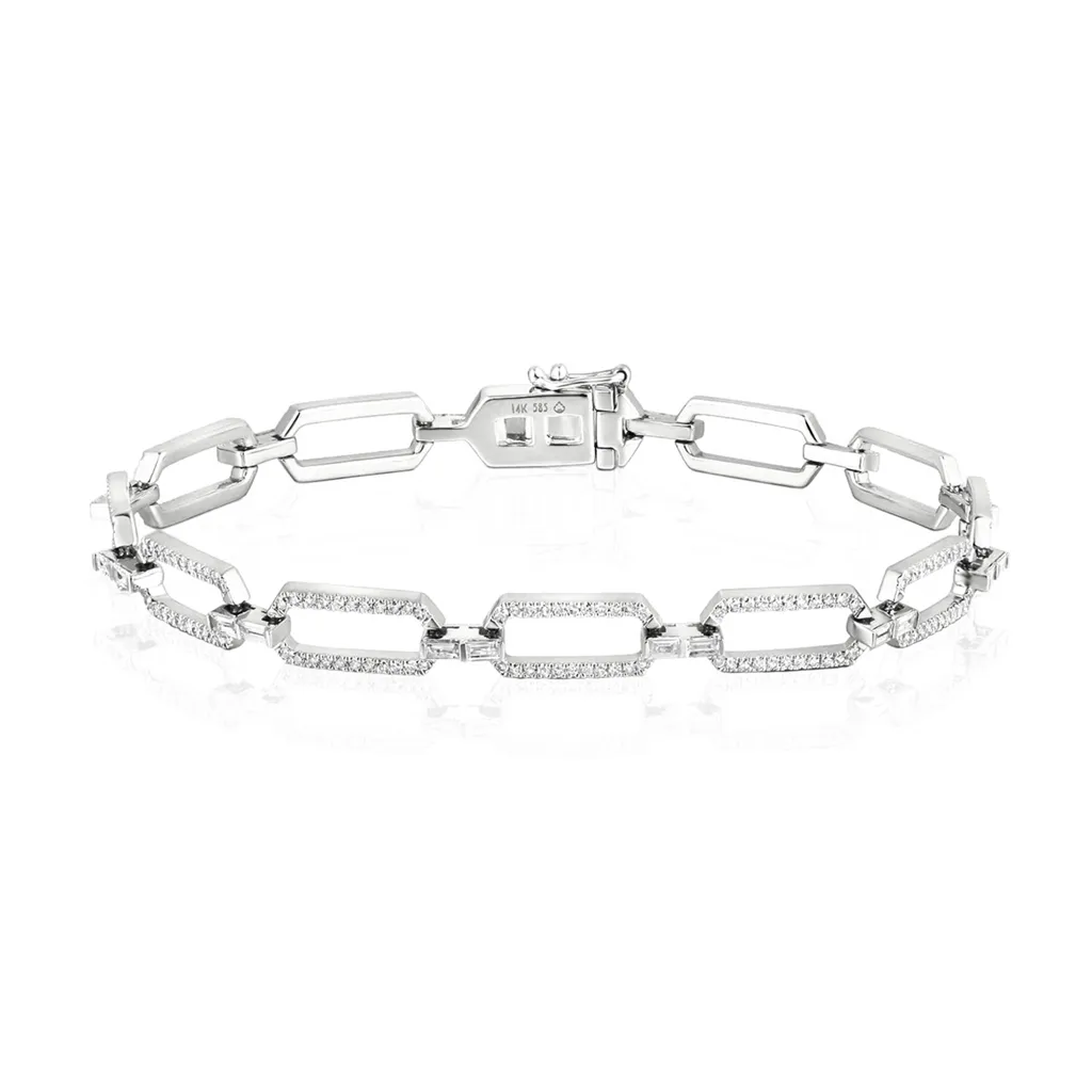 14K White Gold Diamond Paperclip Bracelet