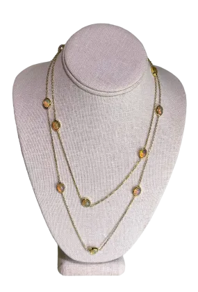 14k Yellow Gold and Ethiopian Opal Station Necklace, 42"