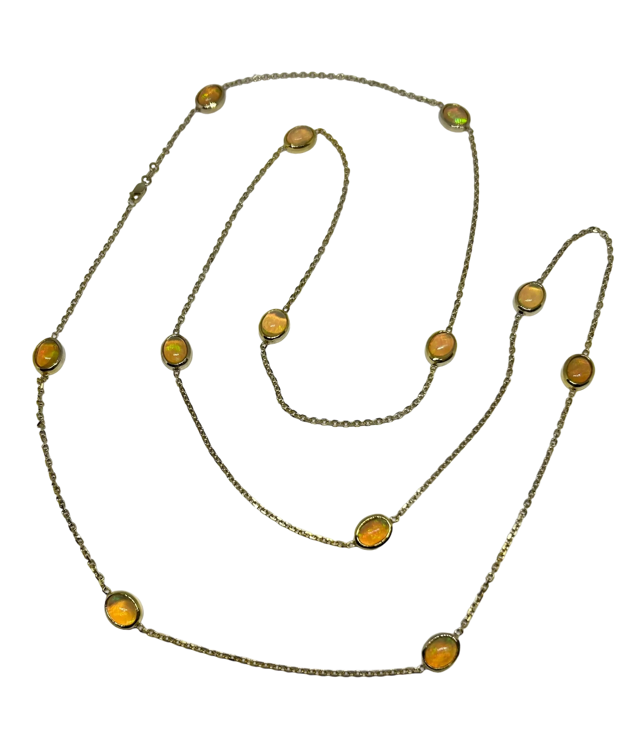 14k Yellow Gold and Ethiopian Opal Station Necklace, 42"