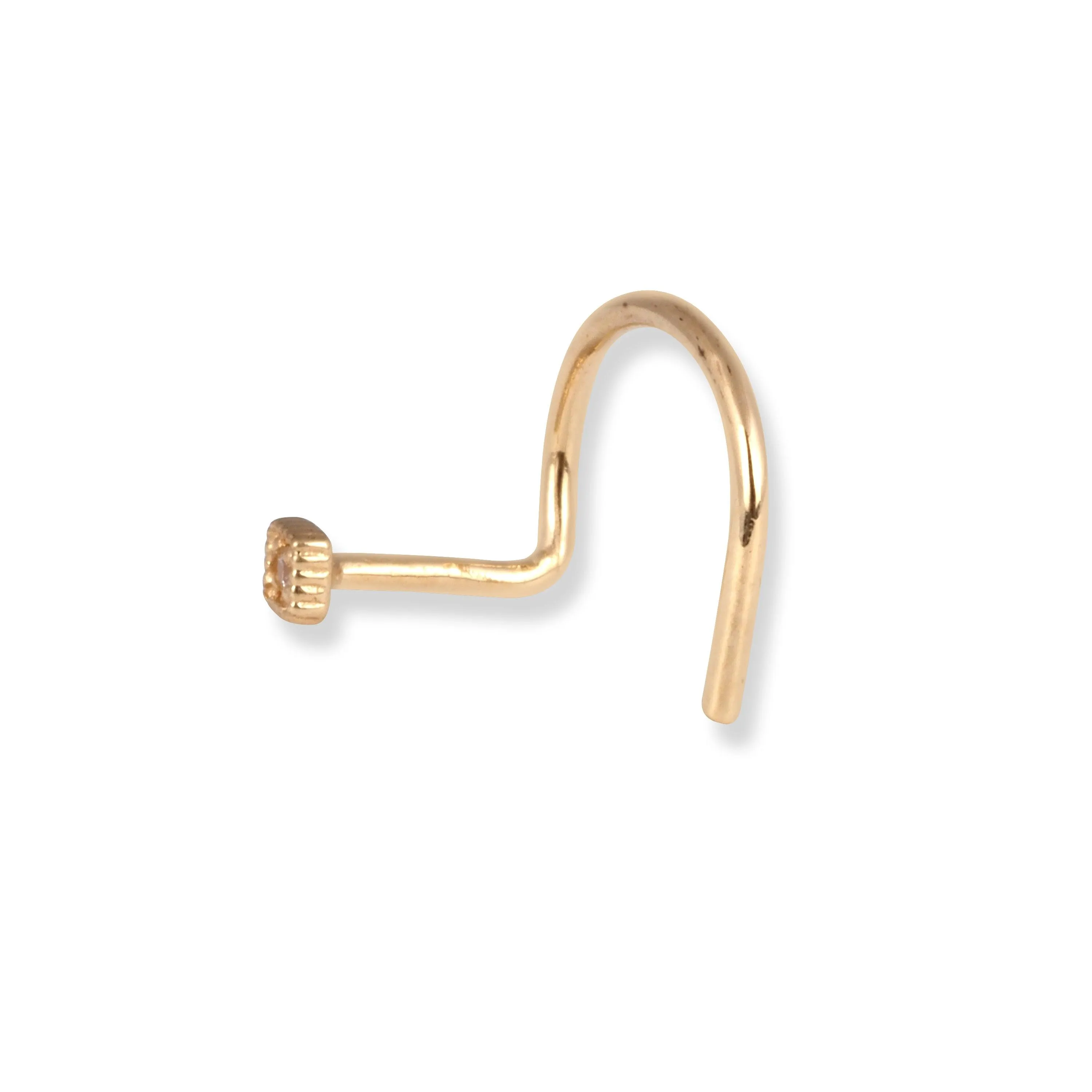 18ct Yellow Gold Wire Back Nose Stud with Round Cut Cubic Zirconia Stone in Square Setting NS-7563A