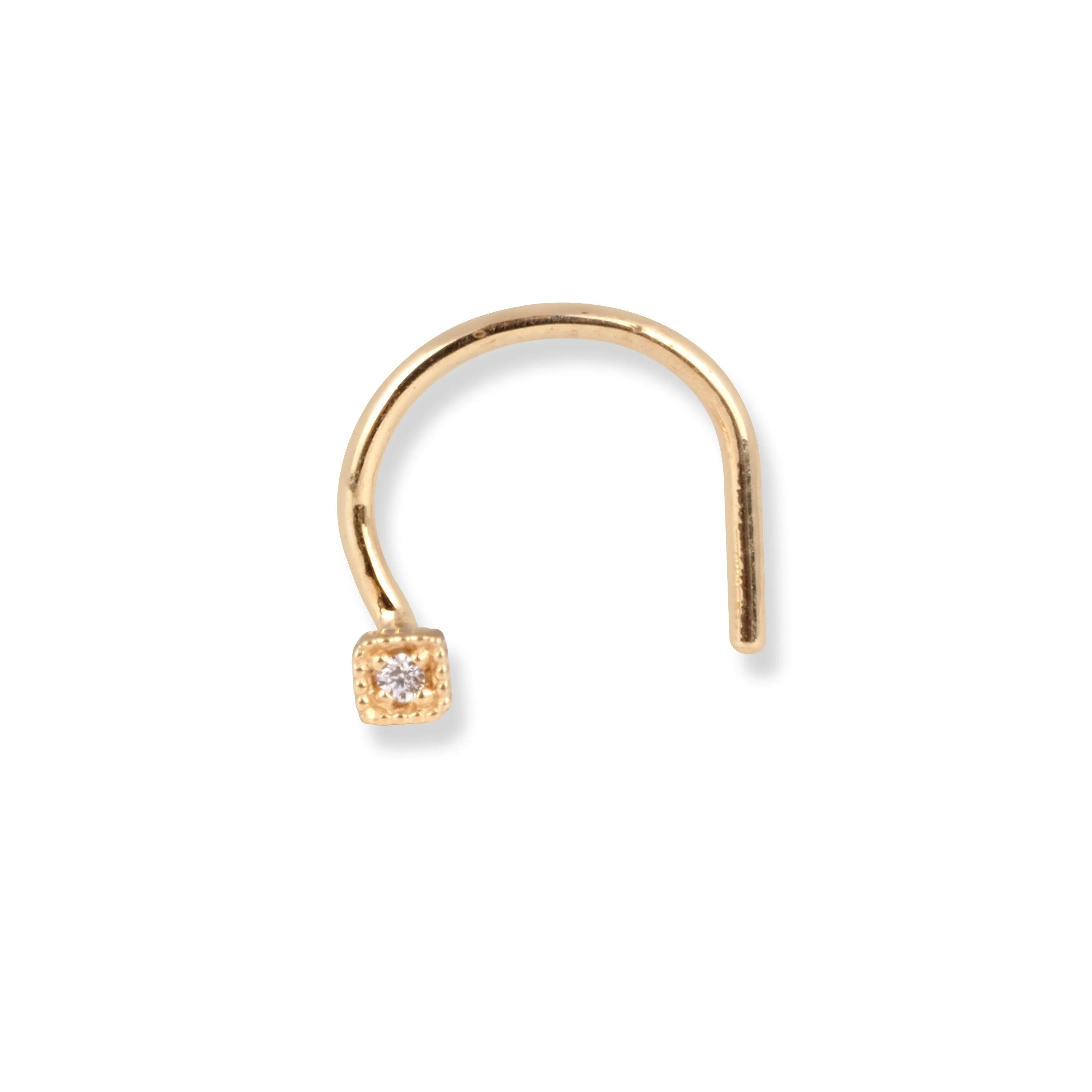 18ct Yellow Gold Wire Back Nose Stud with Round Cut Cubic Zirconia Stone in Square Setting NS-7563A