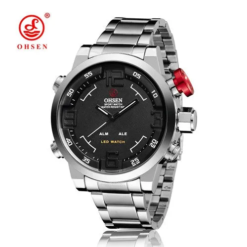 2017 OHSEN Watches Men's Casual Watch Multi-function Led Watches Men Dual Time Zone With Alarm Sports Diver Quartz Wristwatches