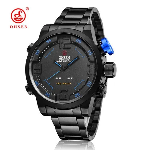 2017 OHSEN Watches Men's Casual Watch Multi-function Led Watches Men Dual Time Zone With Alarm Sports Diver Quartz Wristwatches