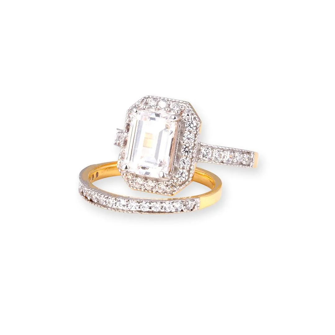 22ct Gold Emerald Cut Swarovski Zirconia Engagement Ring and Wedding Band Suite "jodi" (5.84g) LR20009