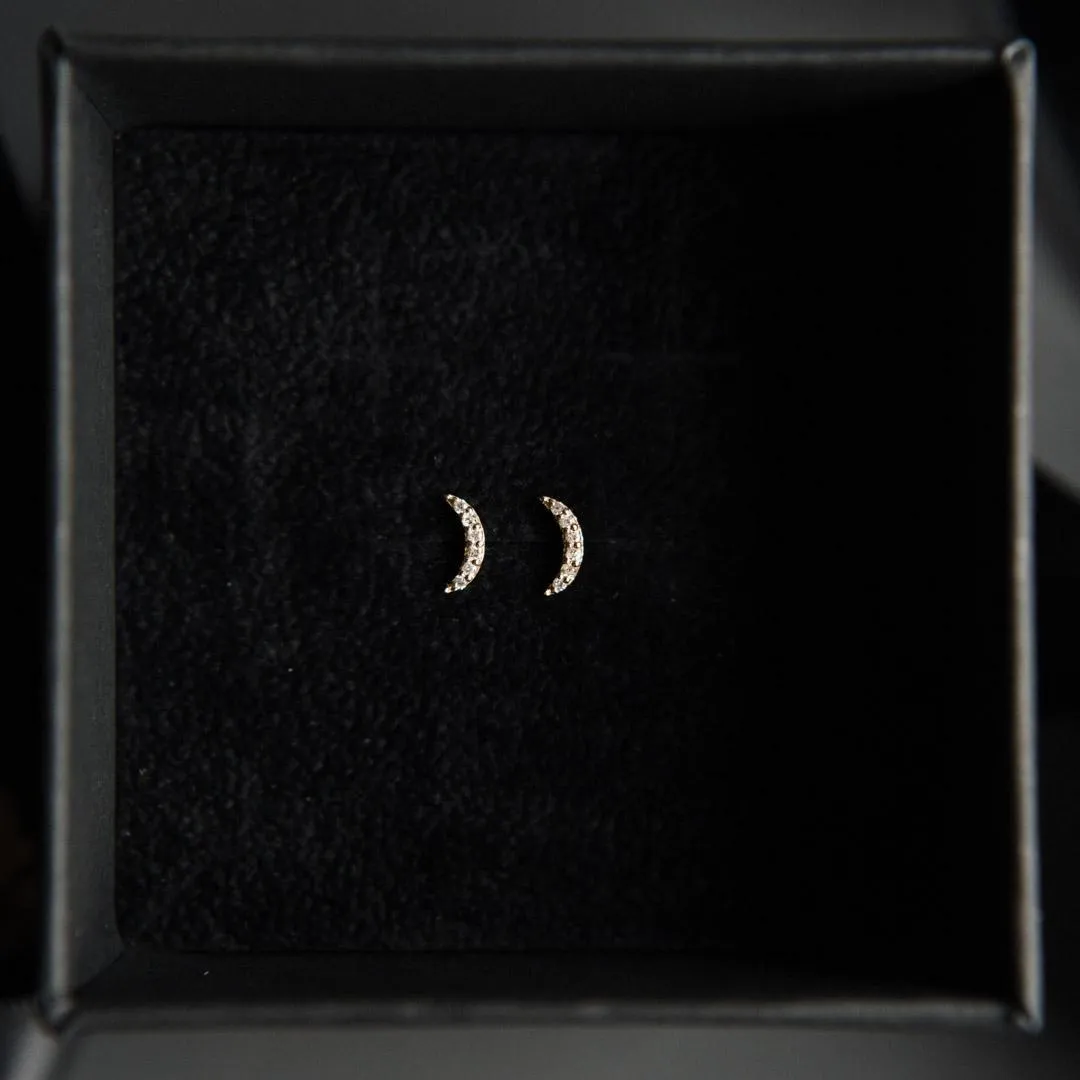 9kt Gold Diamond Moon Stud Earrings