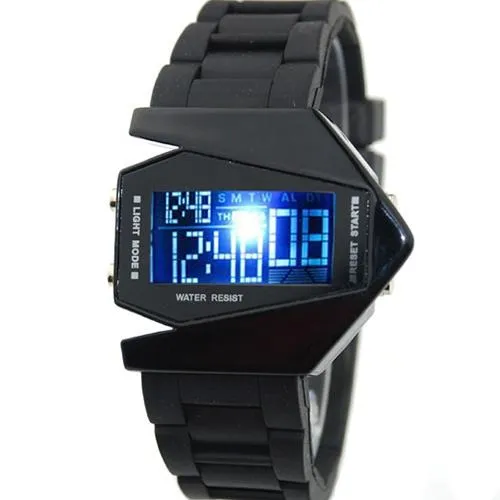 Aircraft Shape Sports Digital LED Back Light  Wrist Watch