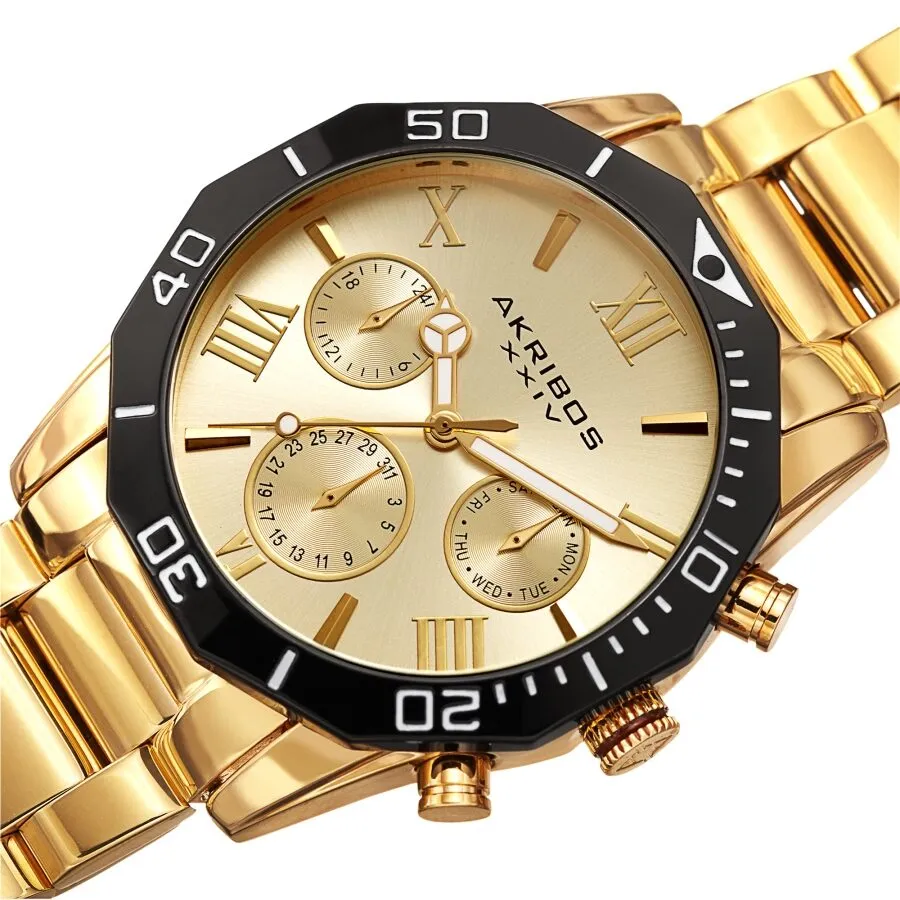 Akribos XXIV Gold Dial Dodecagon Men's Watch AK1054YG