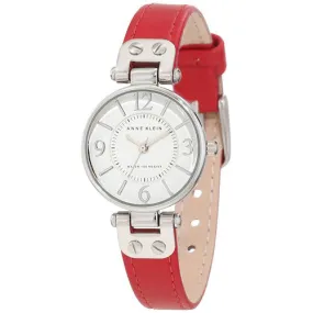 Anne Klein Women's 109443WTRD Silver-Tone White Dial and Red Leather Strap Watch