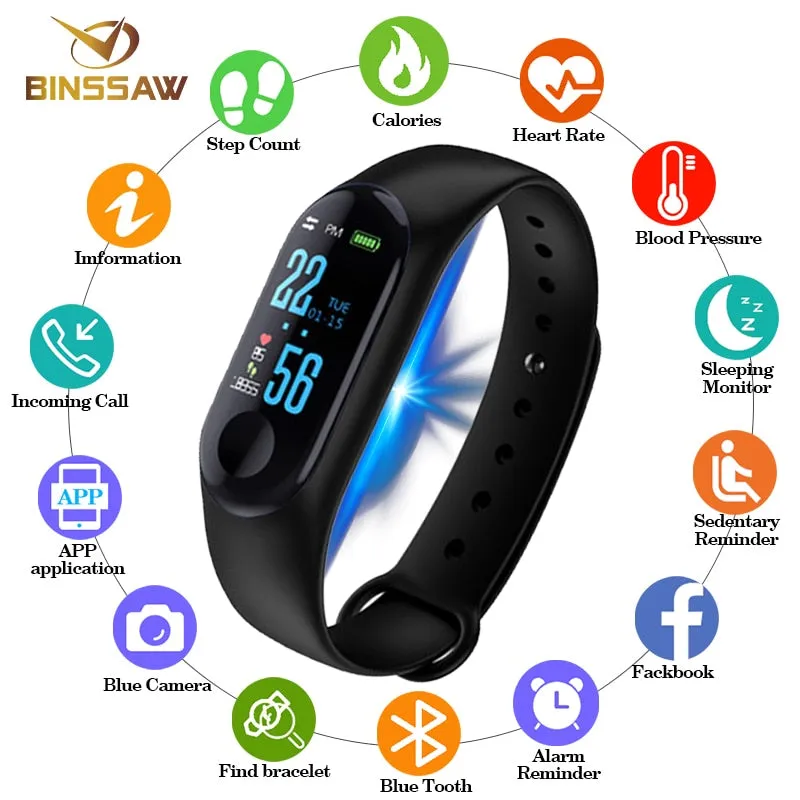 BINSSAW Men Women Sport Smart Bracelet Watch Bluetooth Clock Remote Camera Heart Rate Blood PressureSleep Monitor Pedometer Band