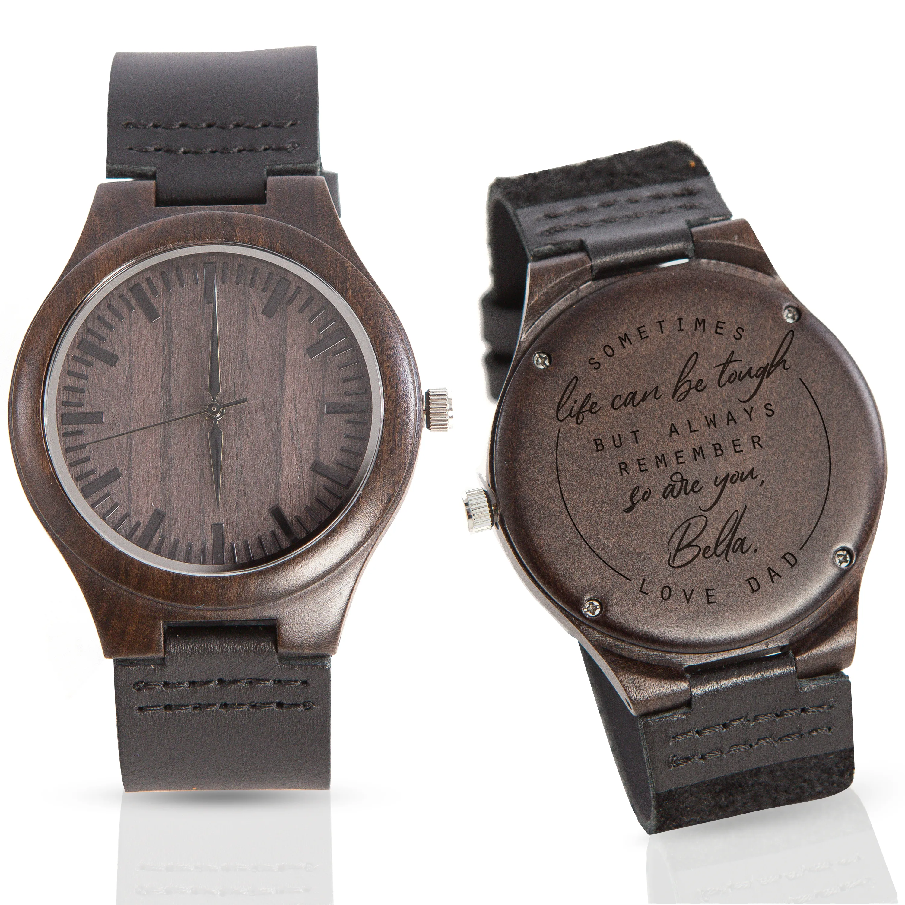 Customized Wood Quartz Watch w/ Leather Band