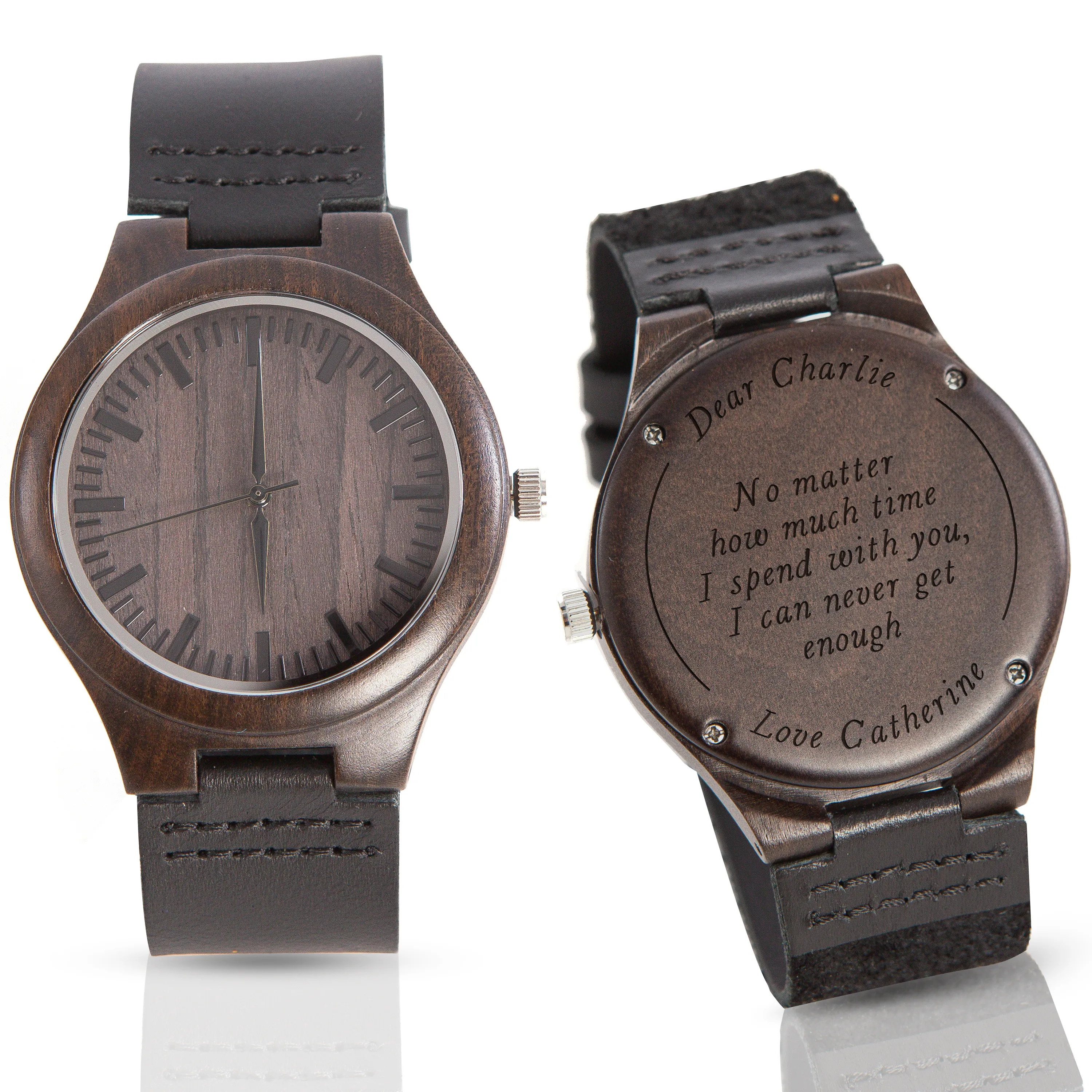 Customized Wood Quartz Watch w/ Leather Band