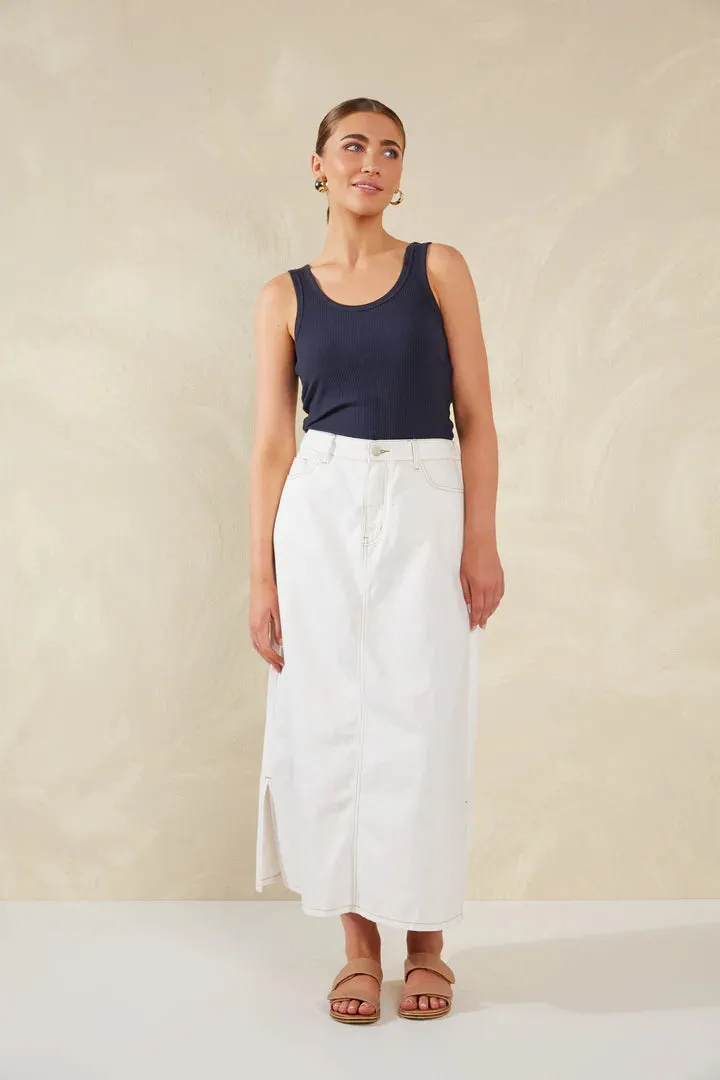 Dalton Denim Skirt White