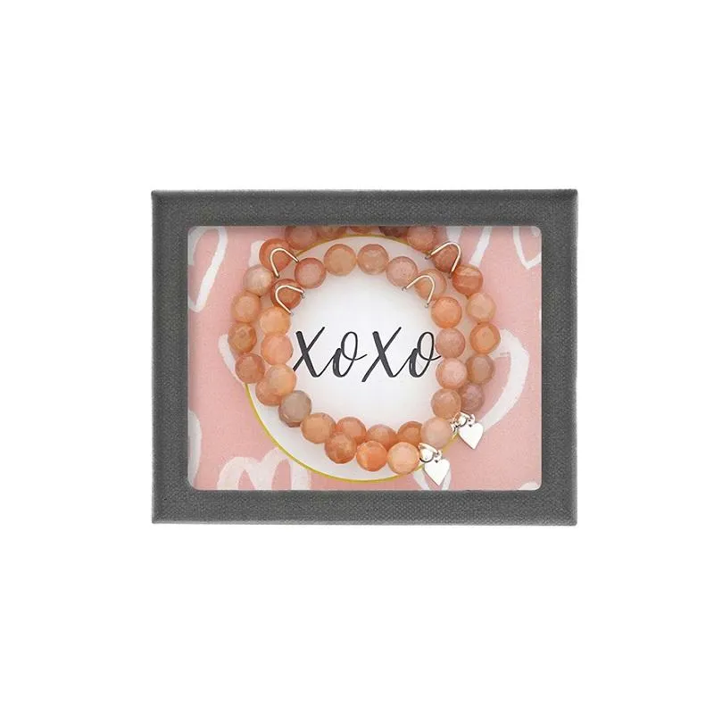 DEE BERKLEY- 'XOXO' 2 PIECE ADULT/CHILD MOONSTONE BEAD BRACELET SET.