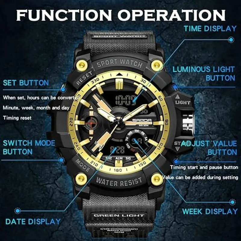 Findtime Mens Sports Watch Digital Watches for Men Military Watch Waterproof Watches for Men Rugged Watch with LED Backlight Alarm Stopwatch