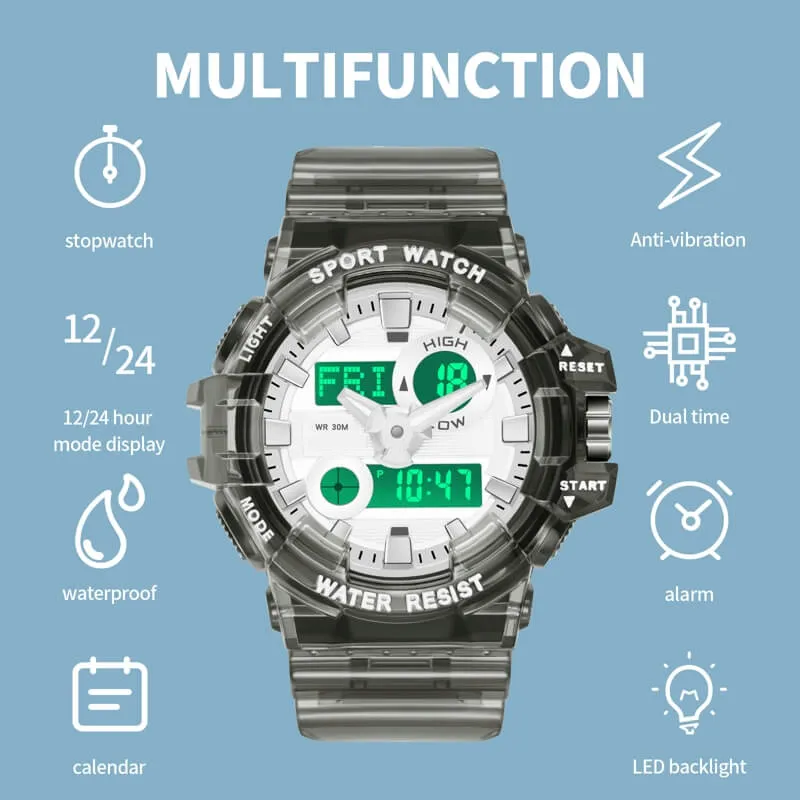 Findtime Military Digital Watch for Men Tactical LED Large Face Transparent Design Outdoor Sport Watch Stopwatch Alarm Waterproof