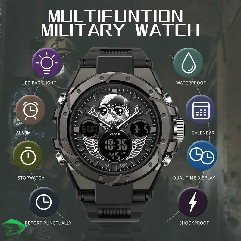 Findtime Skull Digital Watch for Men Unique Military Watches LED Backlight Waterproof Sport Outdoor