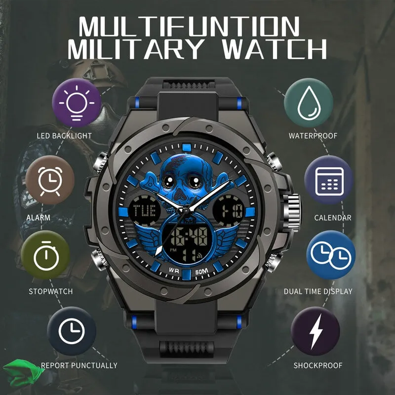 Findtime Skull Digital Watch for Men Unique Military Watches LED Backlight Waterproof Sport Outdoor