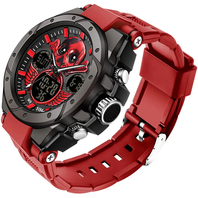 Findtime Skull Digital Watch for Men Unique Military Watches LED Backlight Waterproof Sport Outdoor