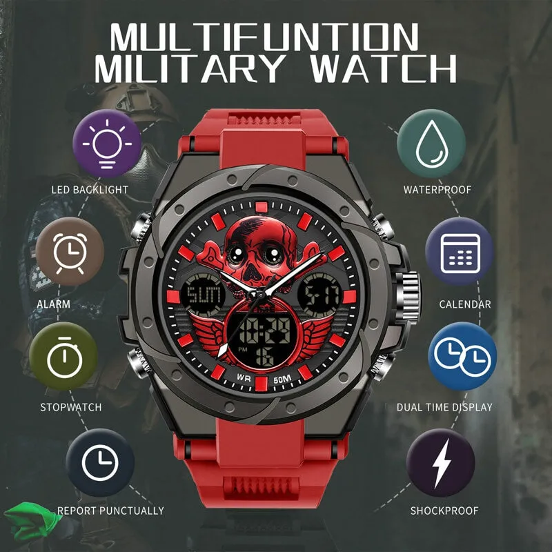 Findtime Skull Digital Watch for Men Unique Military Watches LED Backlight Waterproof Sport Outdoor