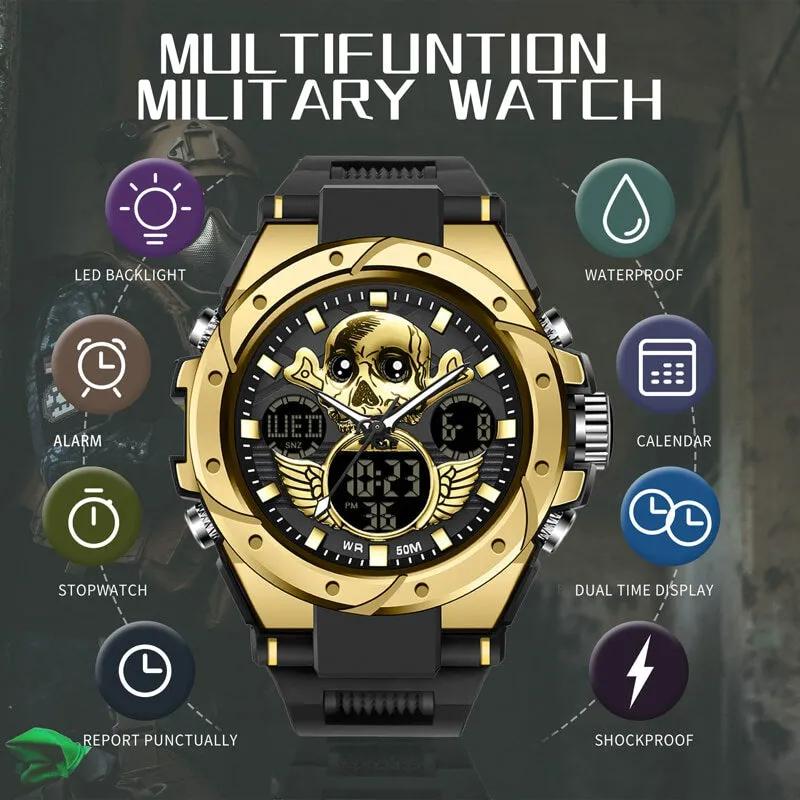 Findtime Skull Digital Watch for Men Unique Military Watches LED Backlight Waterproof Sport Outdoor