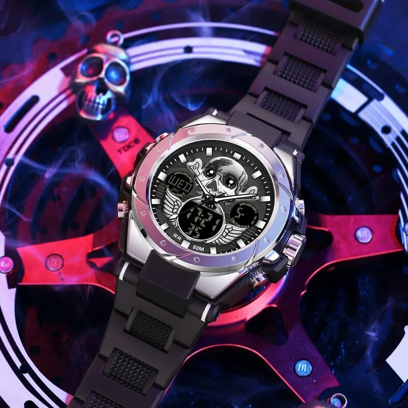 Findtime Skull Digital Watch for Men Unique Military Watches LED Backlight Waterproof Sport Outdoor