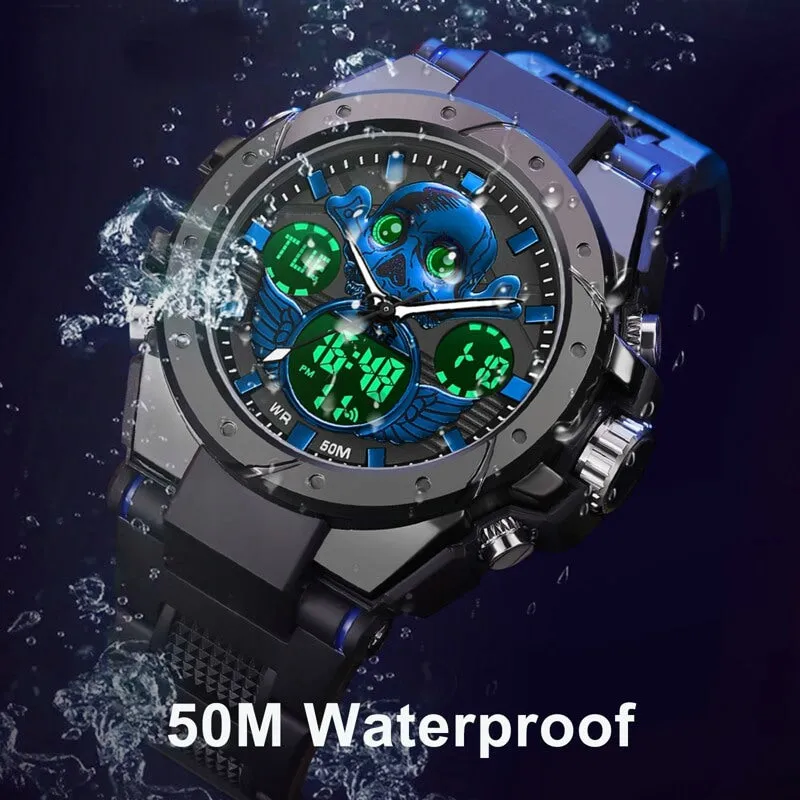 Findtime Skull Digital Watch for Men Unique Military Watches LED Backlight Waterproof Sport Outdoor