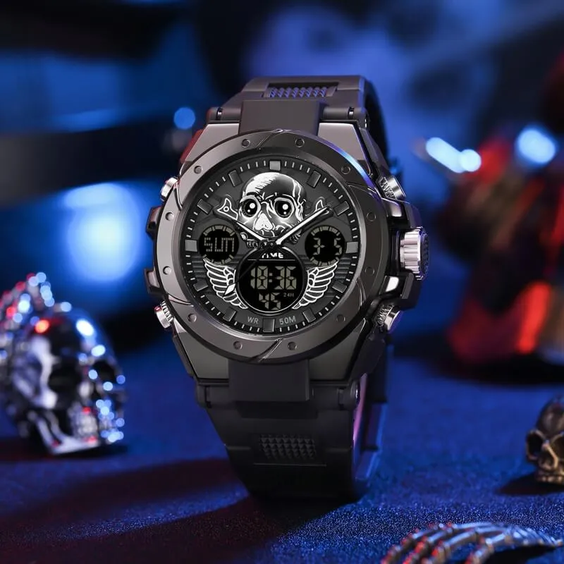 Findtime Skull Digital Watch for Men Unique Military Watches LED Backlight Waterproof Sport Outdoor