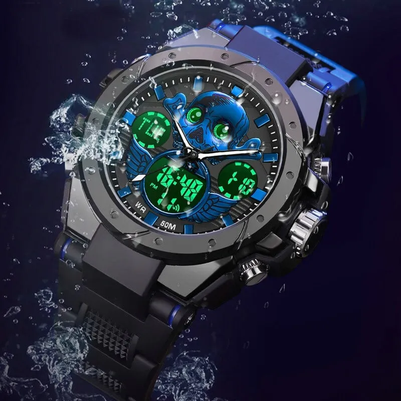 Findtime Skull Digital Watch for Men Unique Military Watches LED Backlight Waterproof Sport Outdoor