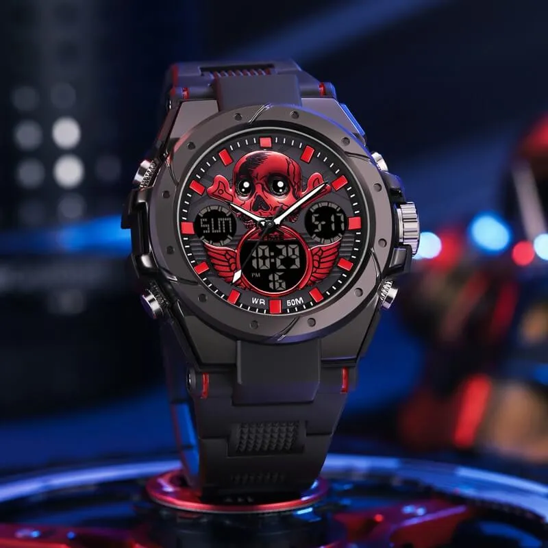 Findtime Skull Digital Watch for Men Unique Military Watches LED Backlight Waterproof Sport Outdoor