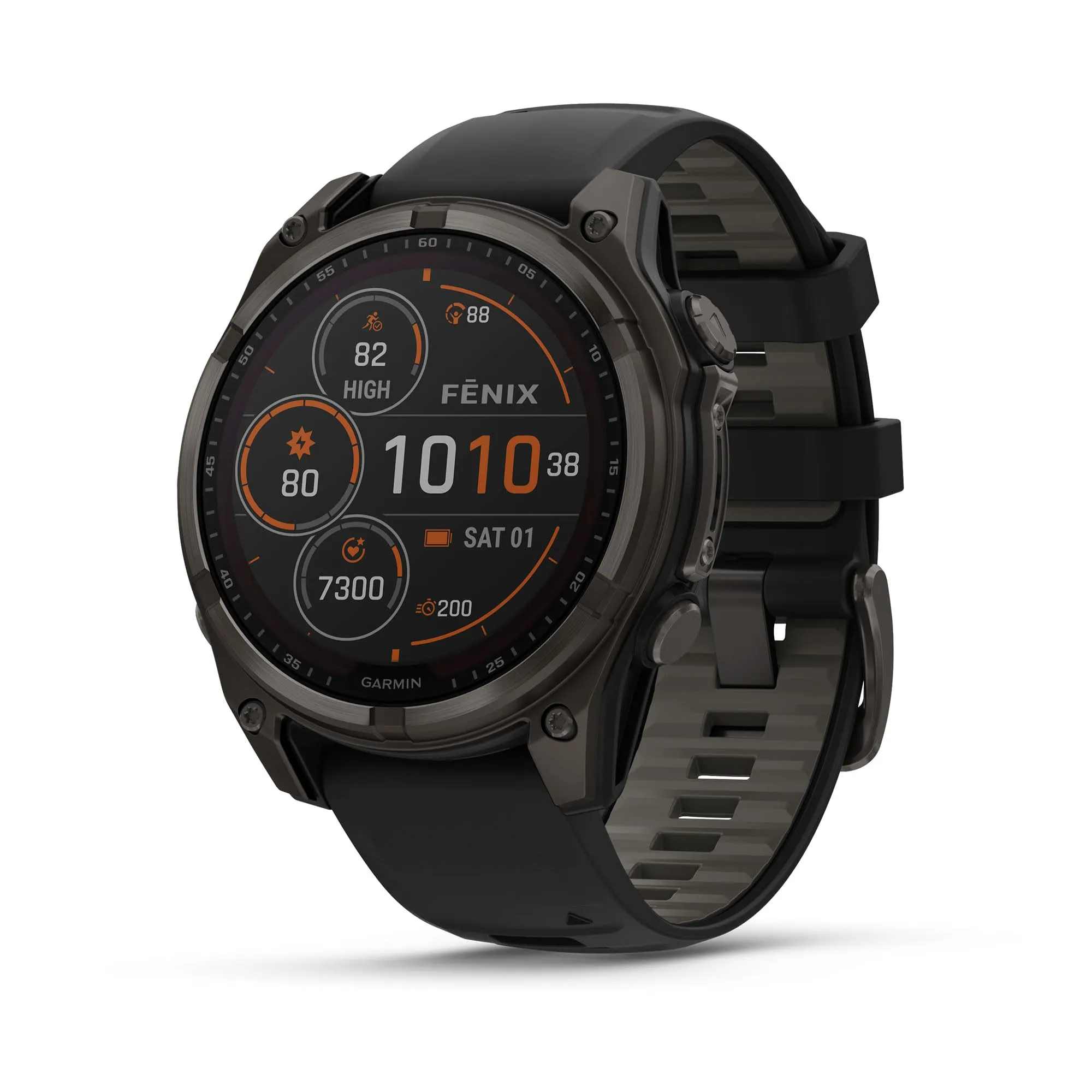 Garmin fēnix® 8 - 47 mm, Solar, AMOLED, Sapphire, Premium Multisport GPS Smartwatch, Long-Lasting Battery Life, Dive-Rated, Built-in LED Flashlight, Carbon Gray DLC Titanium with Pebble Gray Band