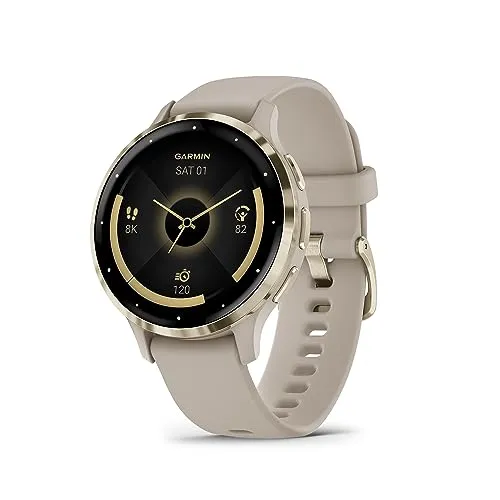 Garmin Venu 3S Soft Gold Stainless Steel Bezel 1.2-Inch AMOLED Touchscreen Display Smart Watch with 41mm French Gray Case and Silicone Band