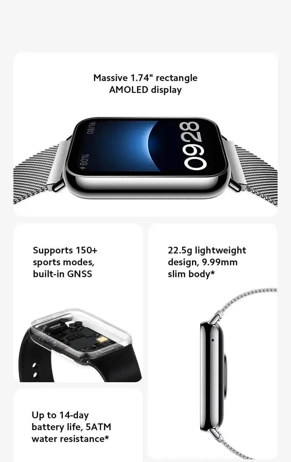 Global Version Xiaomi Smart Band 8 Pro AMOLED Display Large Capacity