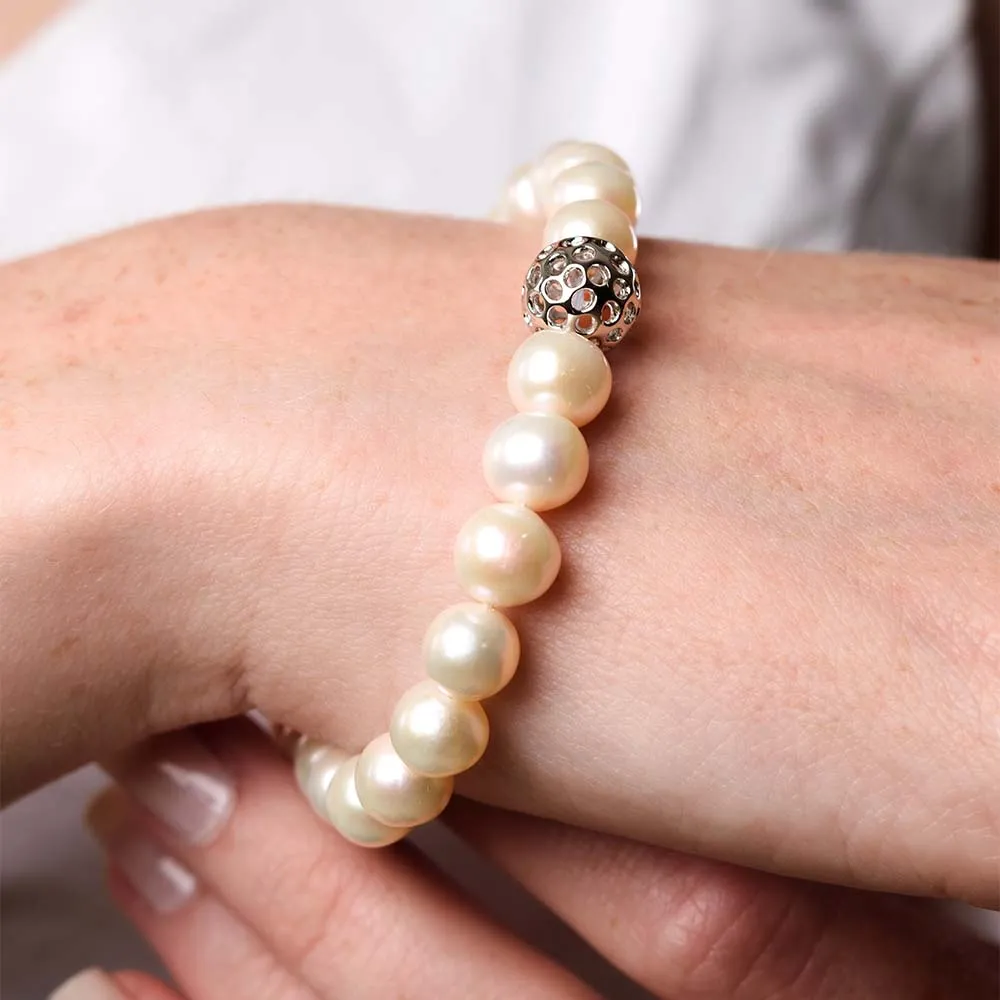 Globe Bead Bracelet with White Freshwater Pearls