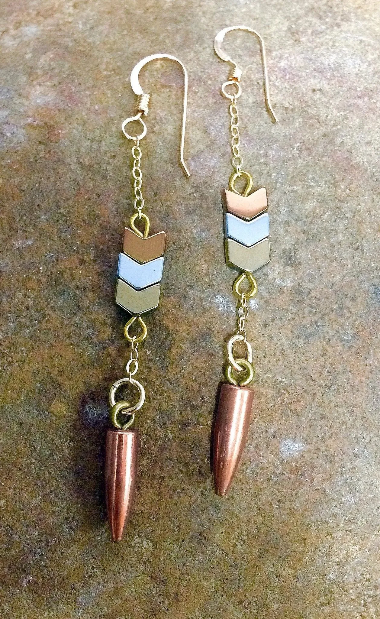 Golden Arrow Bullet Earrings, 17 Caliber, Real Bullets