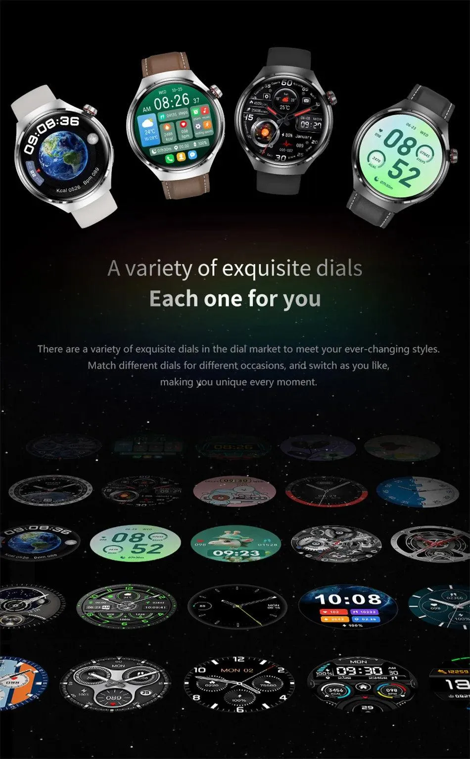 GT4 Pro GPS NFC Smart Watch Men AMOLED Screen IP68 Waterproof 2024