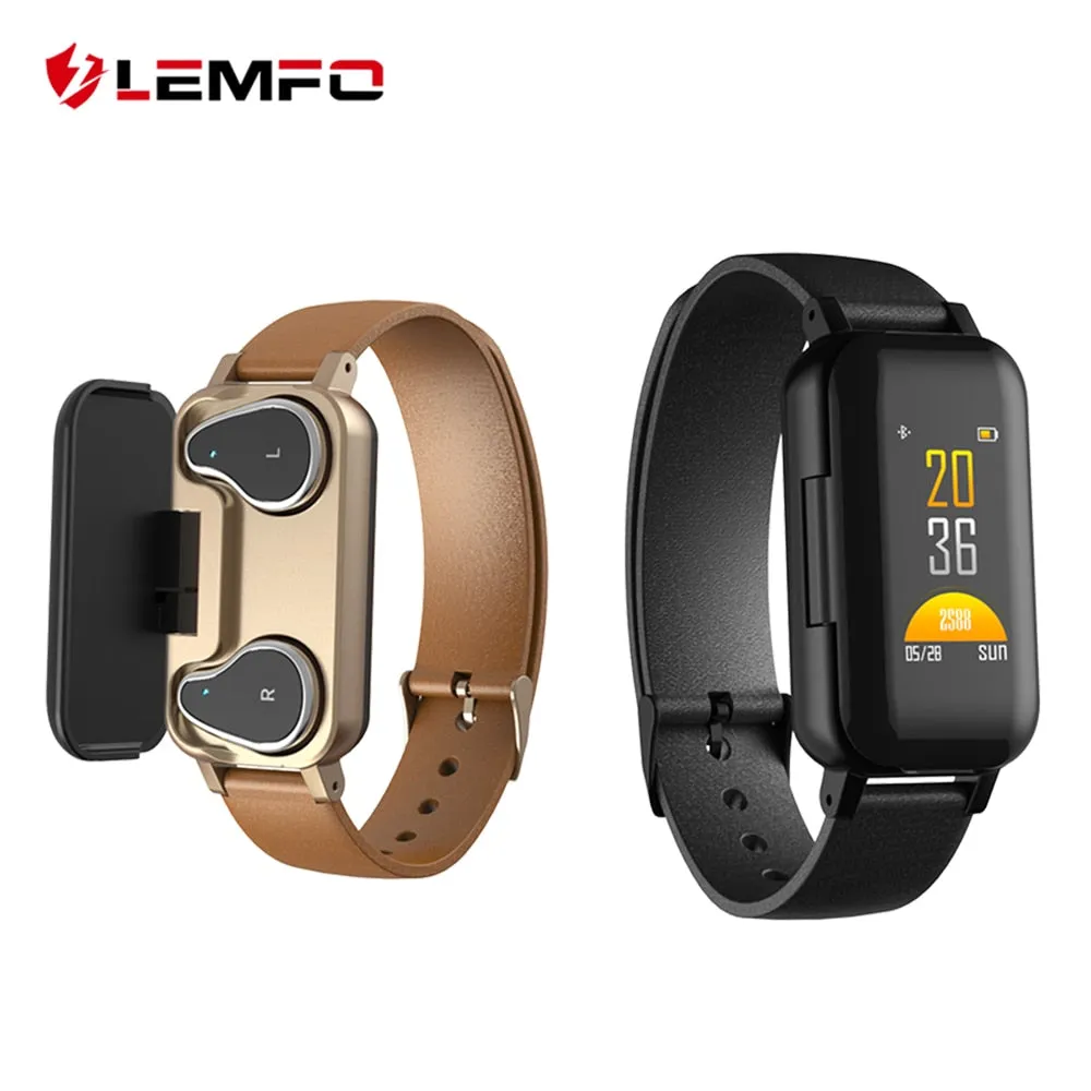 LEMFO T89 TWS Smart Binaural Bluetooth Headphone Fitness Bracelet Heart Rate Monitor Smart Wristband Sport Watch Men Women