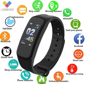 Lerbyee C1Plus Smart Band Blood Pressure Fitness Tracker Heart Rate Monitor Smart Bracelet Black Men Watch for Sport Climbing