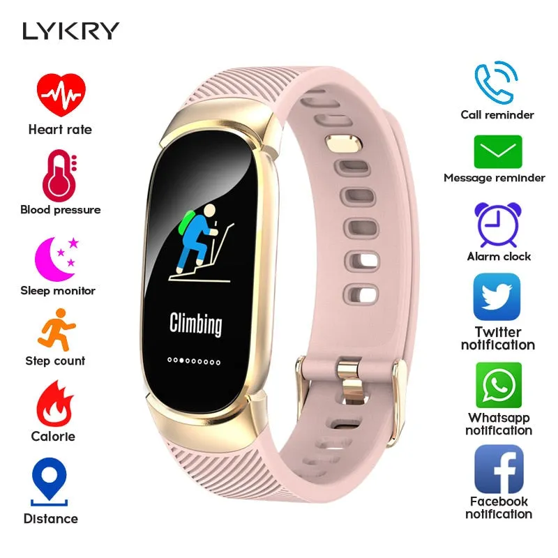 LYKRY Women Smart Watch Sport Pedometer Smartwatch Blood Pressure Oxygen Heart Rate Monitor Fitness Tracker Call Alarm Reminder