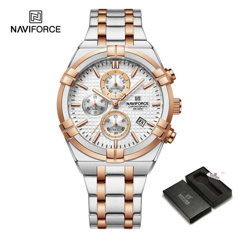 NAVIFORCE 8042 Men's Sports Quartz Watch Stainless Steel Strap Claw Dial  Quartz Luminous Waterproof Watches