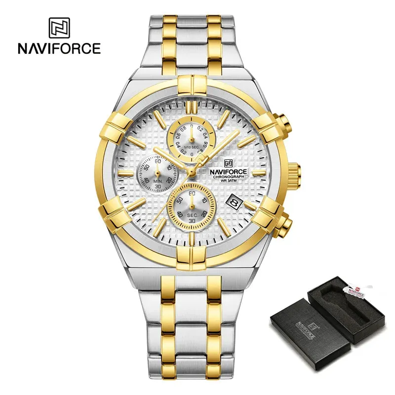 NAVIFORCE 8042 Men's Sports Quartz Watch Stainless Steel Strap Claw Dial  Quartz Luminous Waterproof Watches