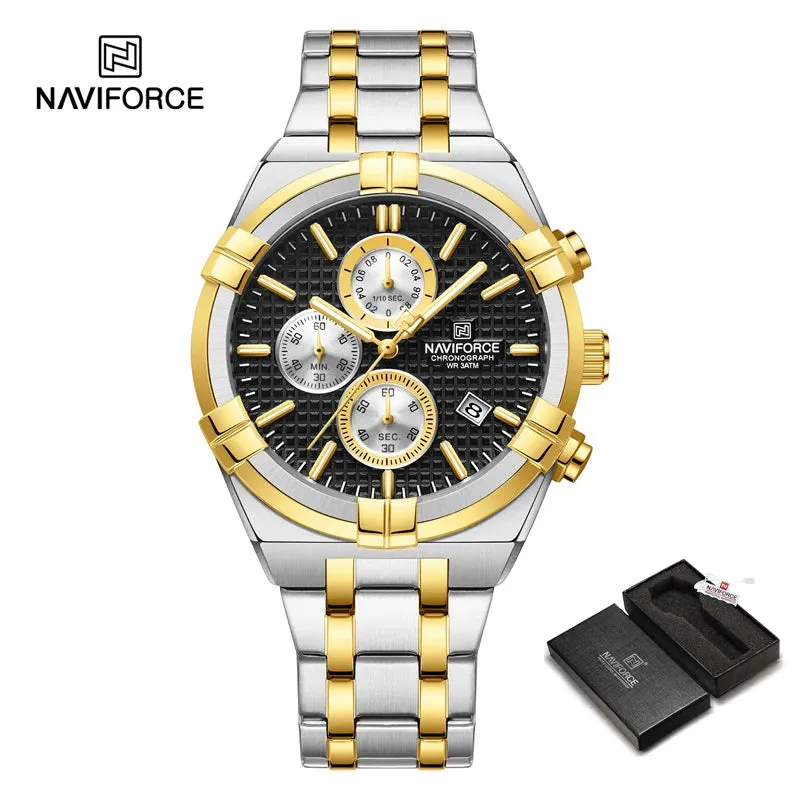 NAVIFORCE 8042 Men's Sports Quartz Watch Stainless Steel Strap Claw Dial  Quartz Luminous Waterproof Watches