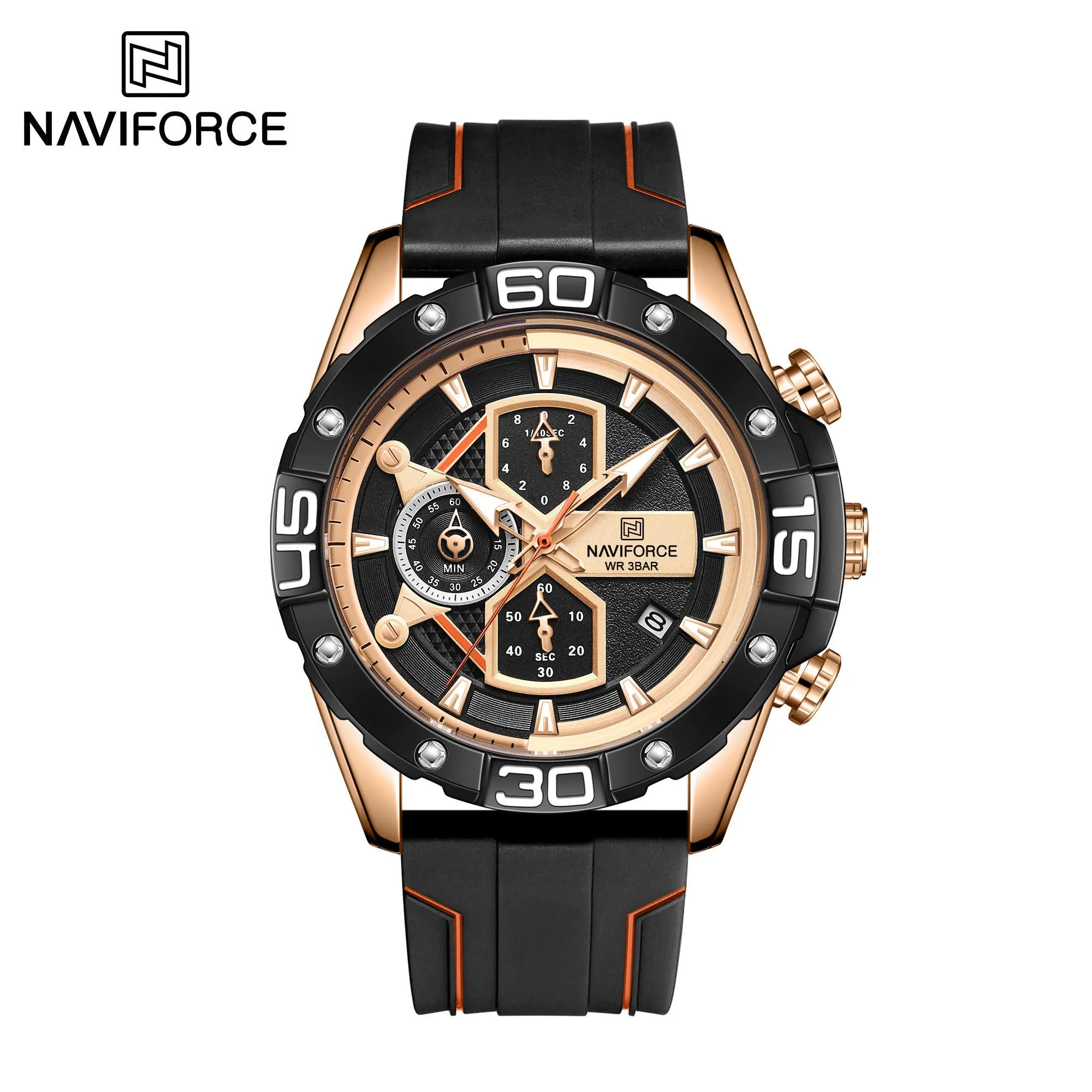 NAVIFORCE Sport Watches for Men Military Quartz Chronograph Waterproof Silicone Strap Wristwatch NF8018T