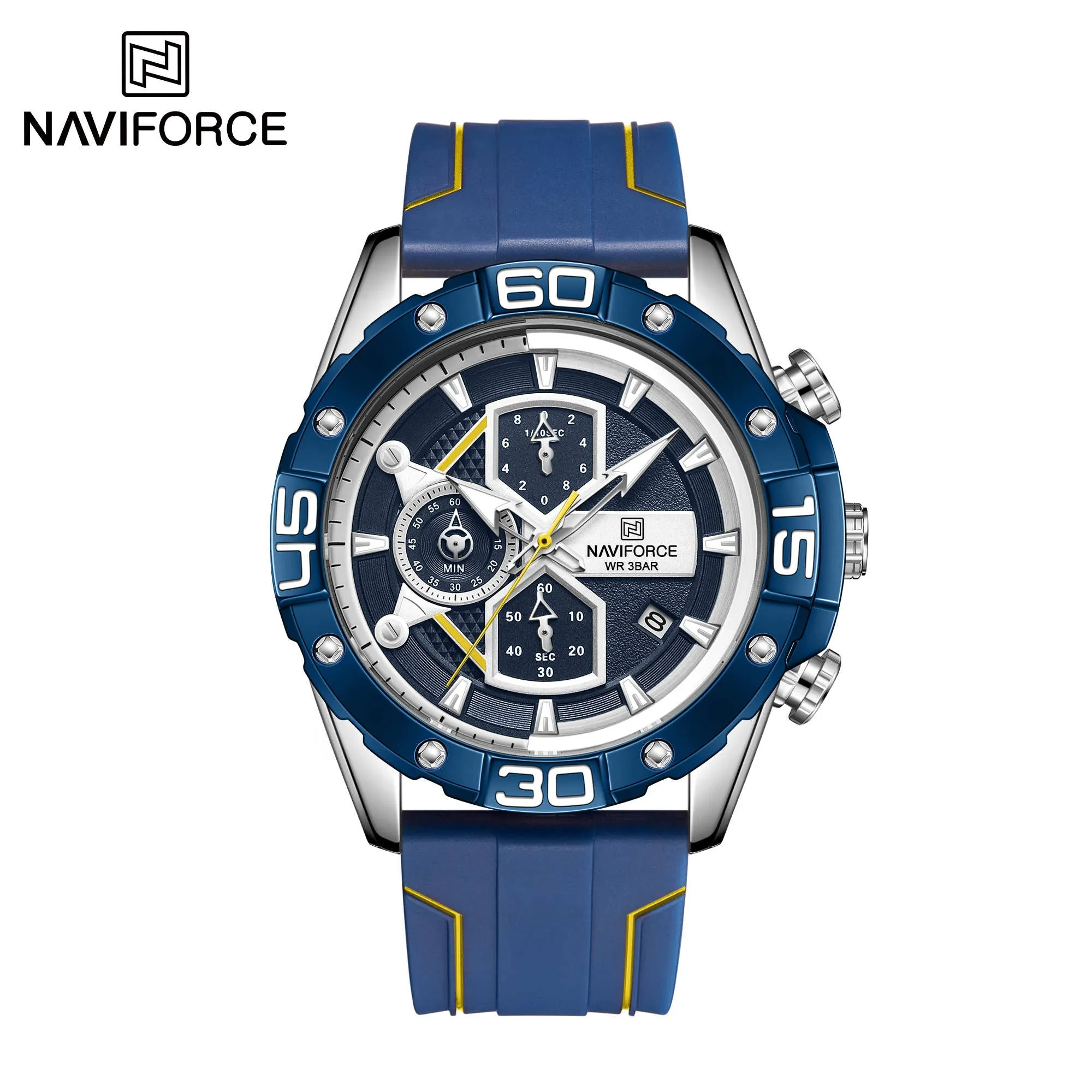 NAVIFORCE Sport Watches for Men Military Quartz Chronograph Waterproof Silicone Strap Wristwatch NF8018T