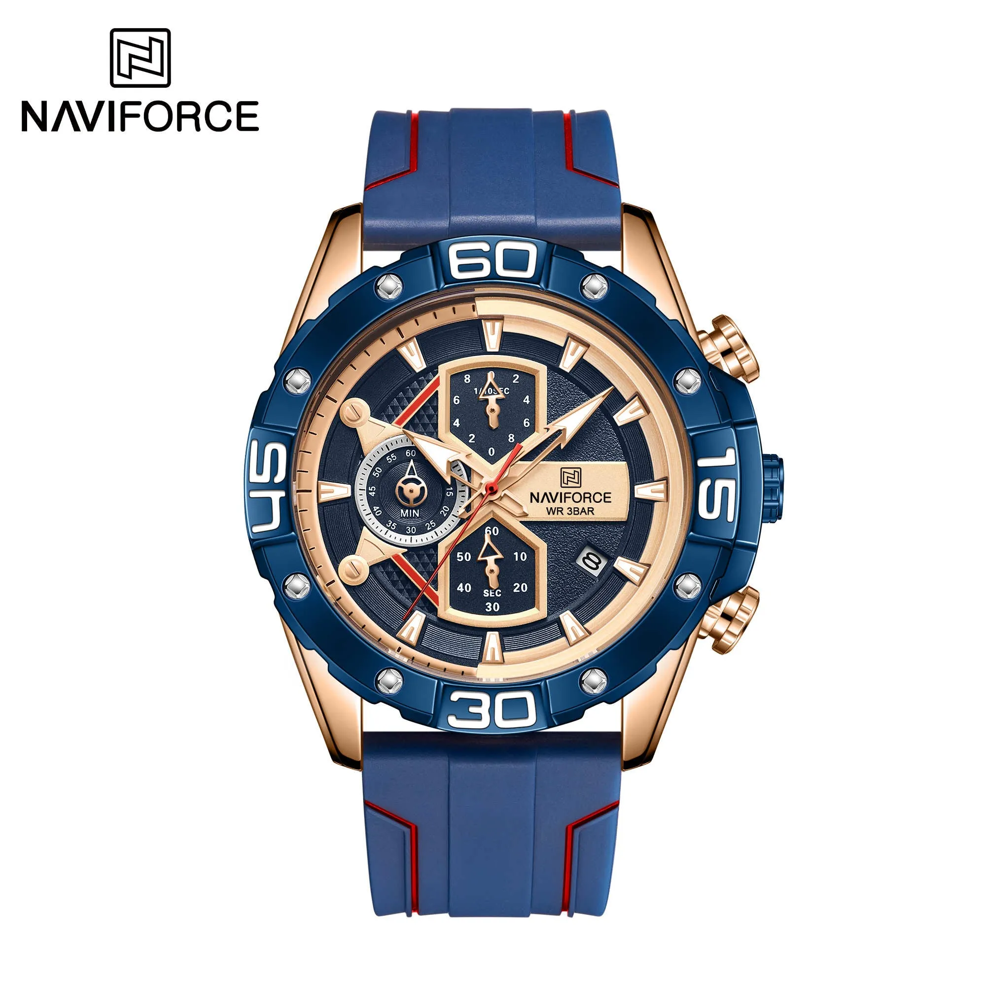 NAVIFORCE Sport Watches for Men Military Quartz Chronograph Waterproof Silicone Strap Wristwatch NF8018T