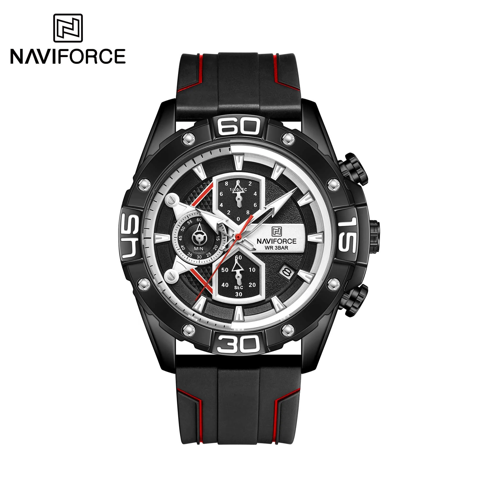 NAVIFORCE Sport Watches for Men Military Quartz Chronograph Waterproof Silicone Strap Wristwatch NF8018T