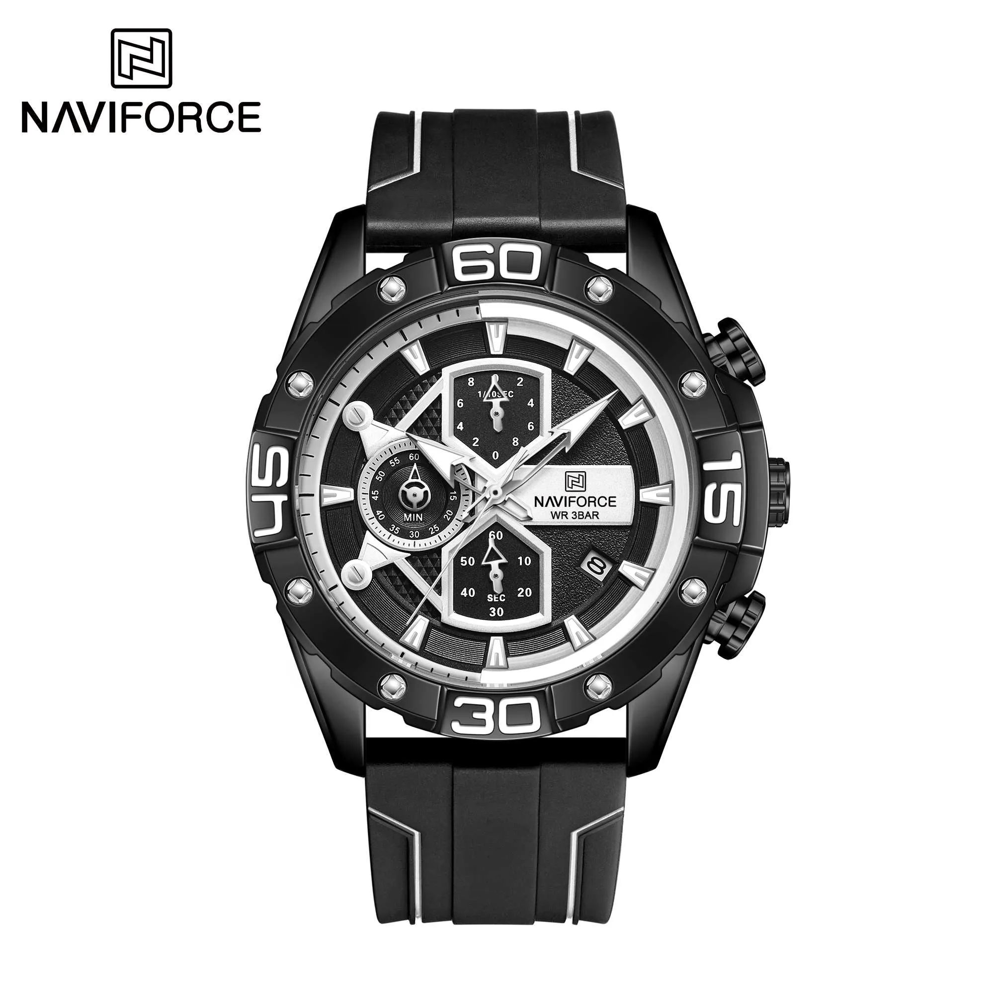 NAVIFORCE Sport Watches for Men Military Quartz Chronograph Waterproof Silicone Strap Wristwatch NF8018T