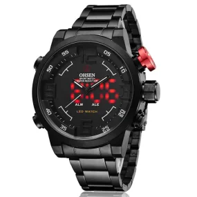 New OHSEN Watch Men's Military Watches Luxury Brand Full steel Watch Sports Diver Quartz Multi-function LED Display Wristwatches