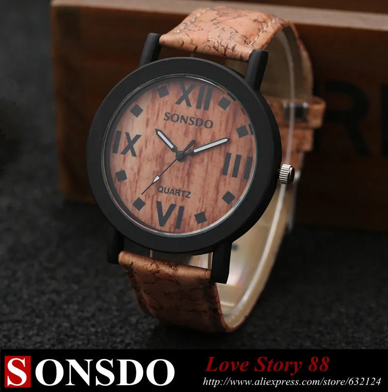 New simulate wood watch men quartz male sports Wristwatch Fashion Casual Leather Watches Neutral Clock high quality relojes